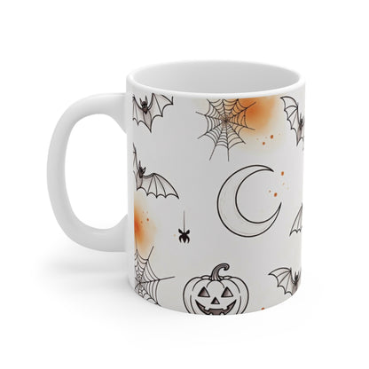 Halloween Pattern Mug — Bats, Pumpkins & Spiders 11oz
