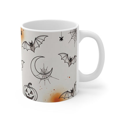 Halloween Pattern Mug — Bats, Pumpkins & Spiders 11oz