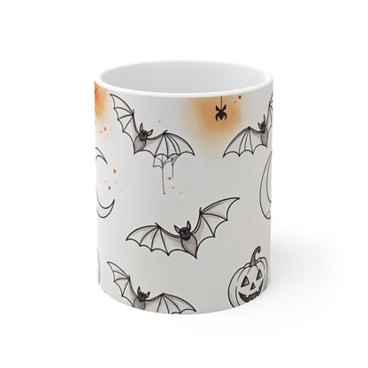 Halloween Pattern Mug — Bats, Pumpkins & Spiders 11oz